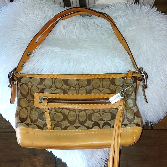 Coach Handbags - Coach beige & brown signature purse handbag medium size